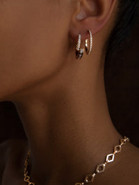 Pave and Baguette Diamond Hoops view 2
