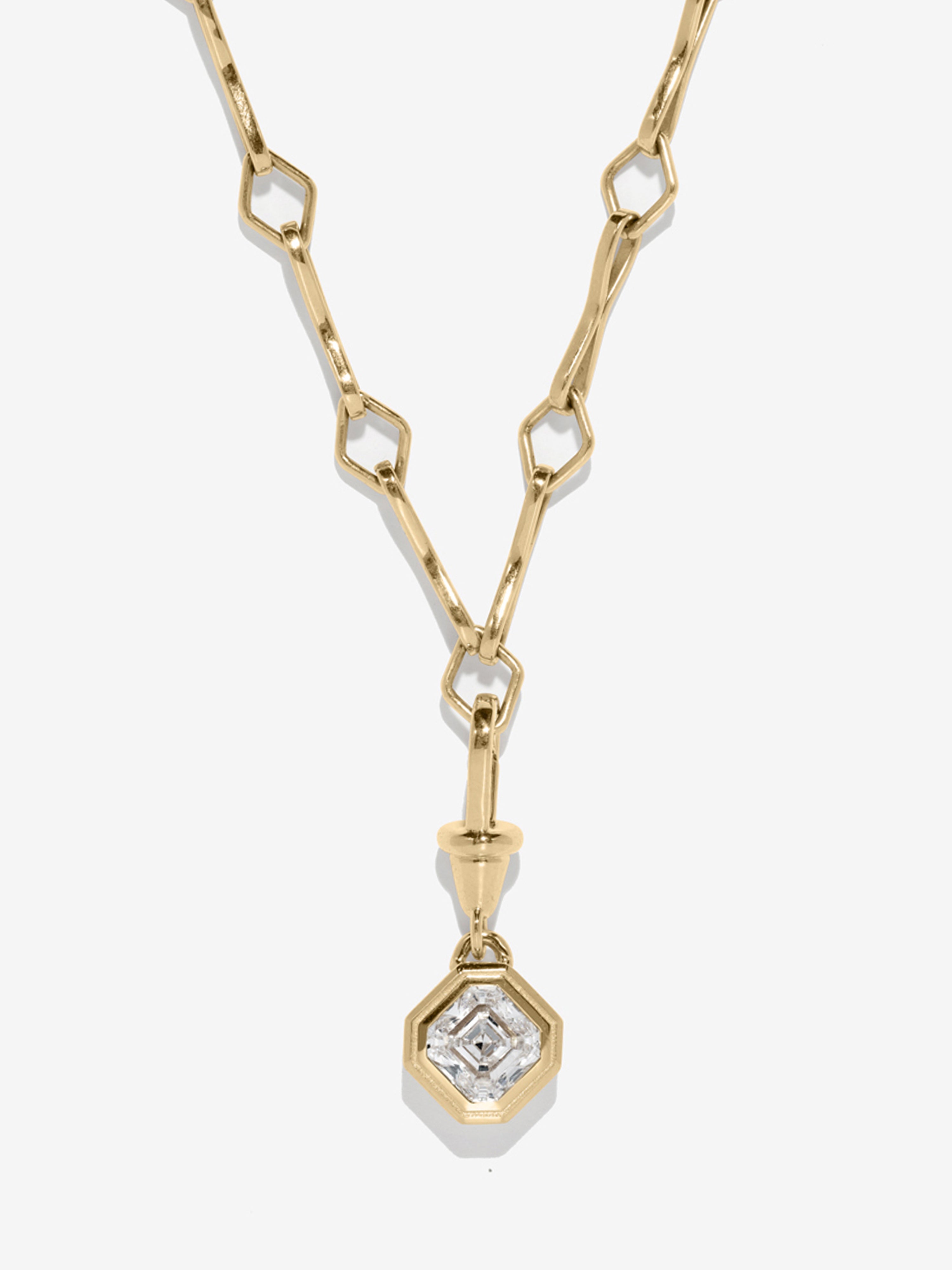 Custom Lozenge Large Motif Chain Necklace with Asscher Diamond Bezel Pendant