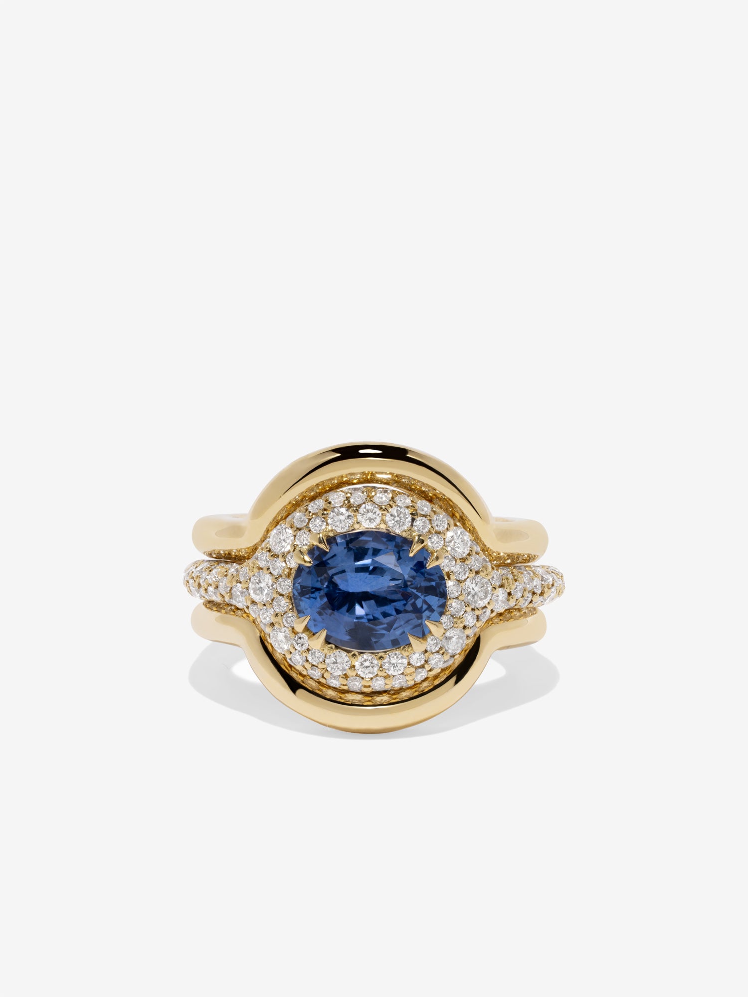 Contour Oval-Cut Sapphire and Diamond Ring