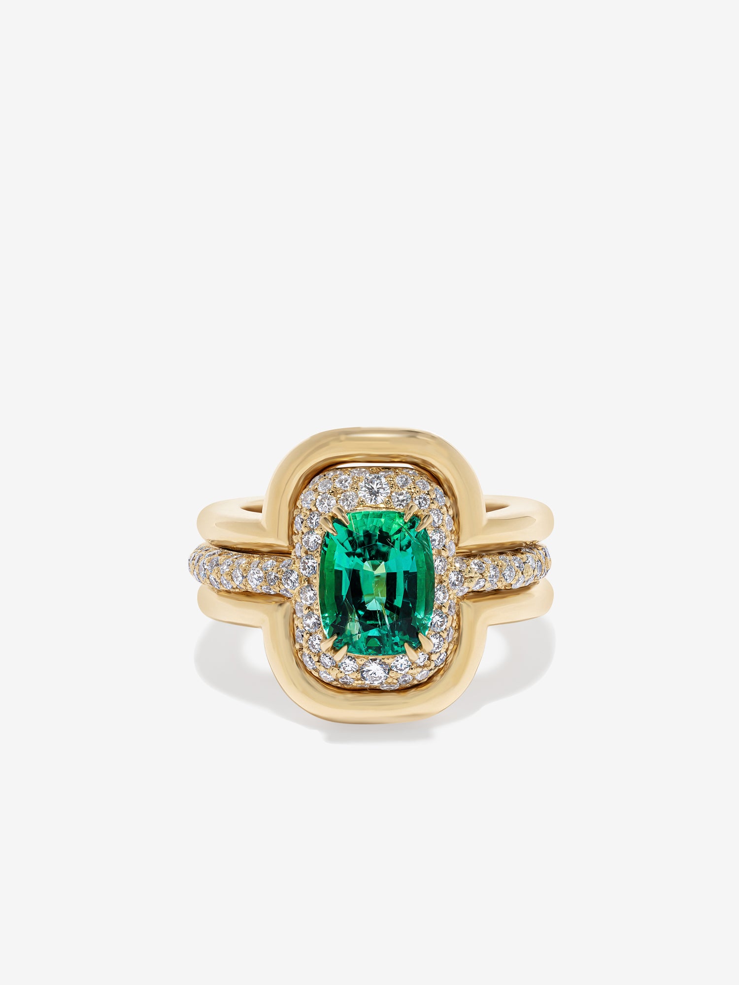 Contour Cushion Emerald & Diamond Ring