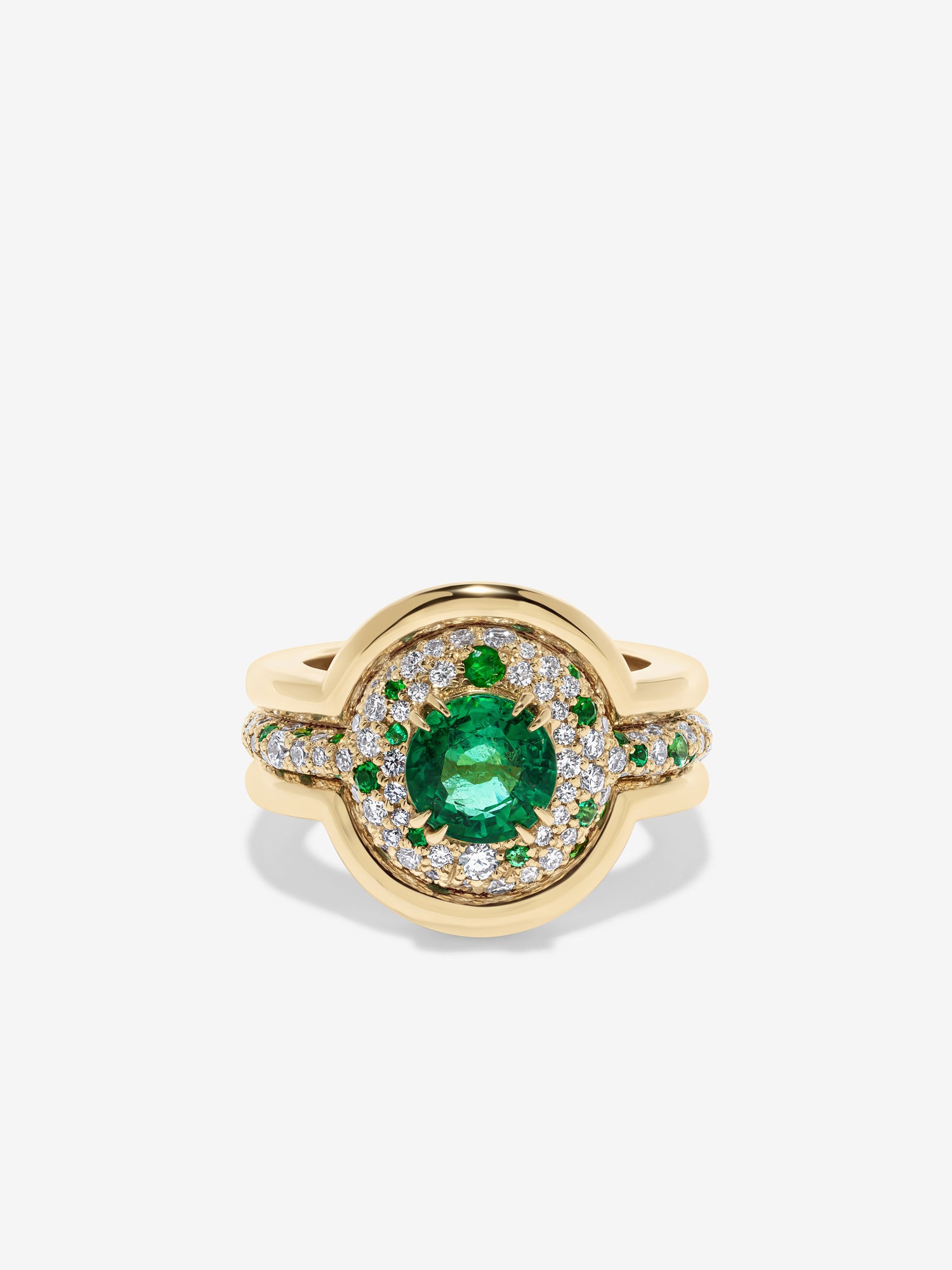 Contour Round Emerald & Scattered Diamond Ring