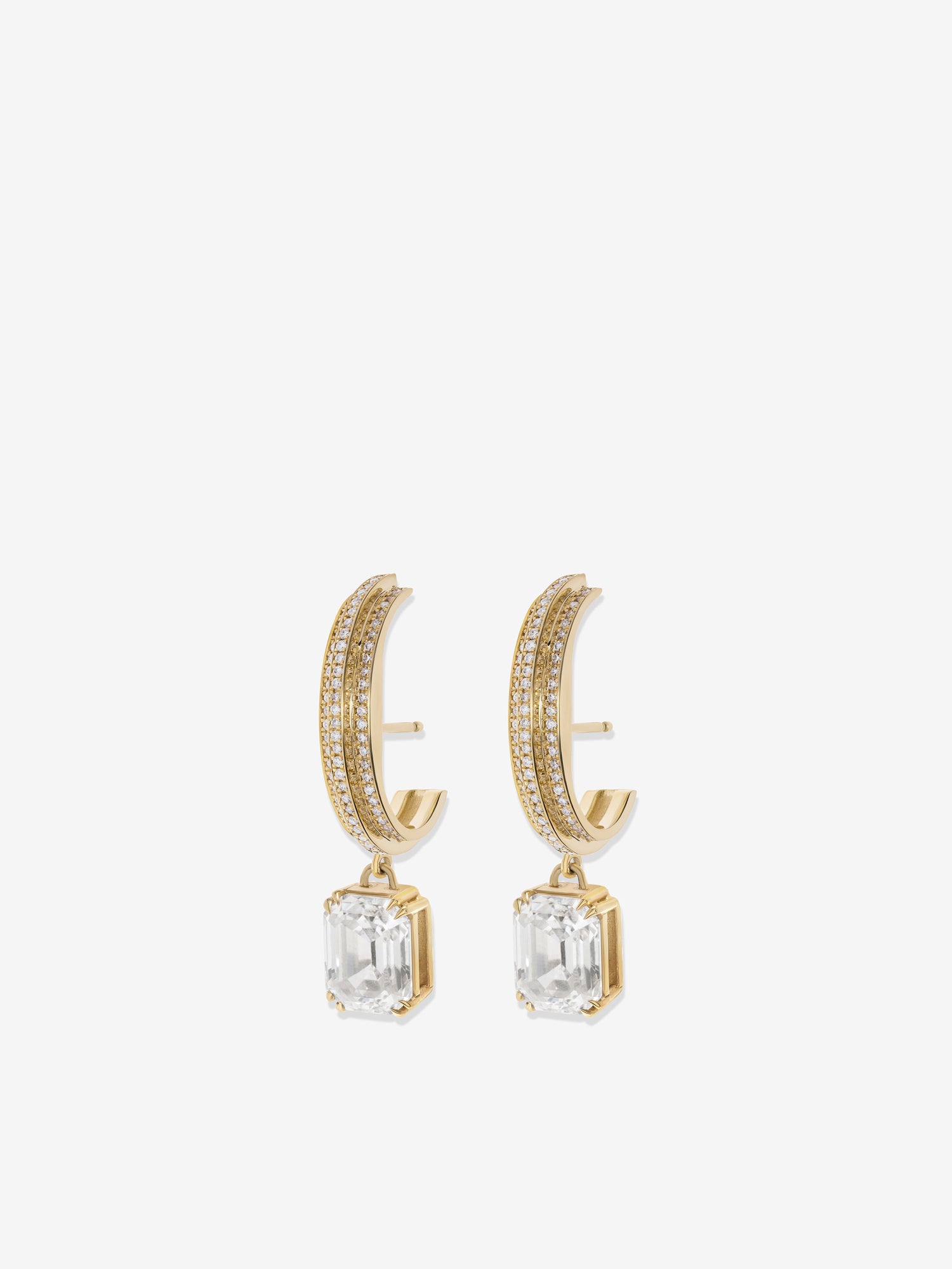 Staircase Emerald-Cut Pave Diamond Cuffed Stud