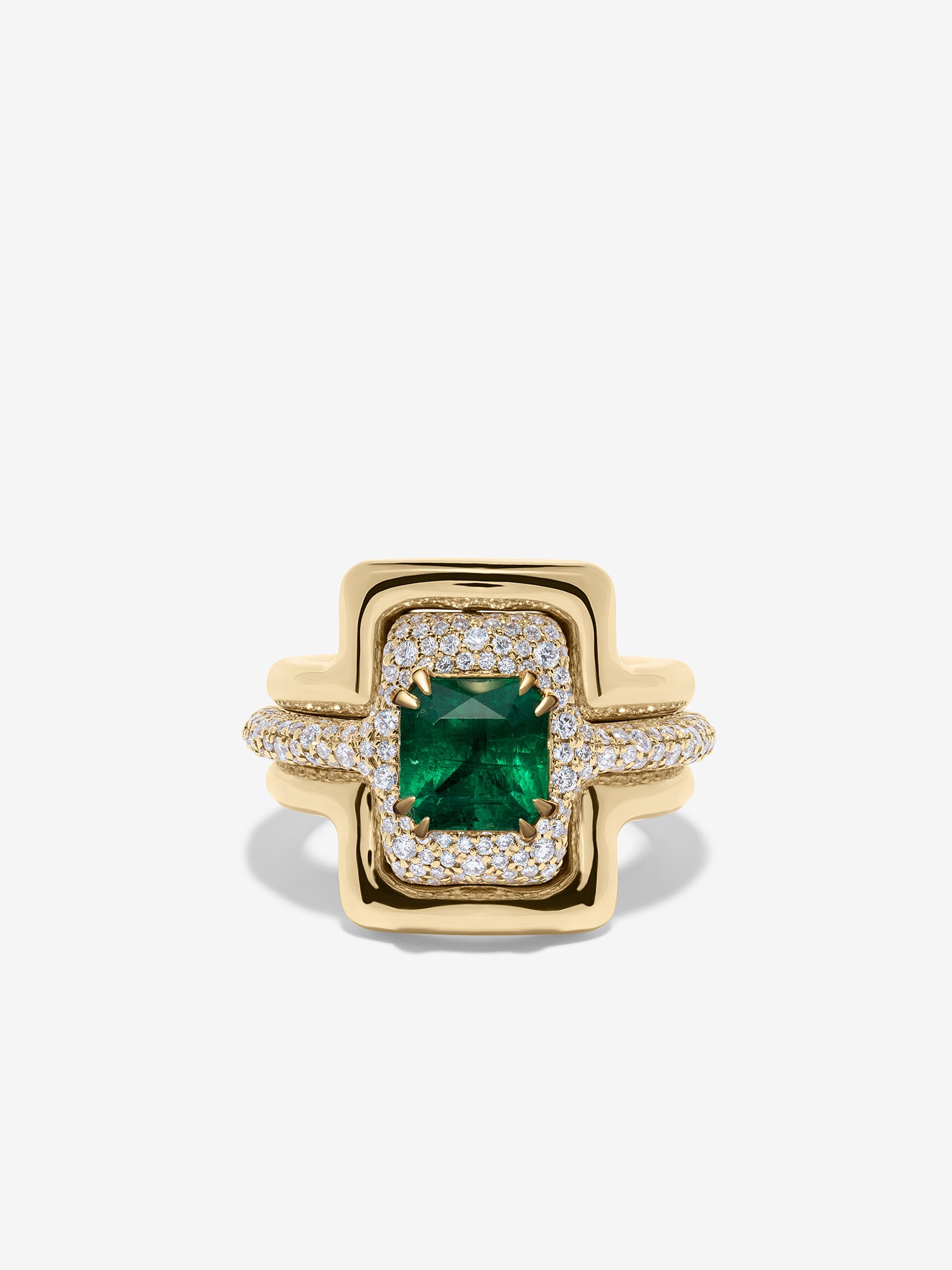 ĀZLEE x Gemfields Contour Emerald Pave Diamond Ring
