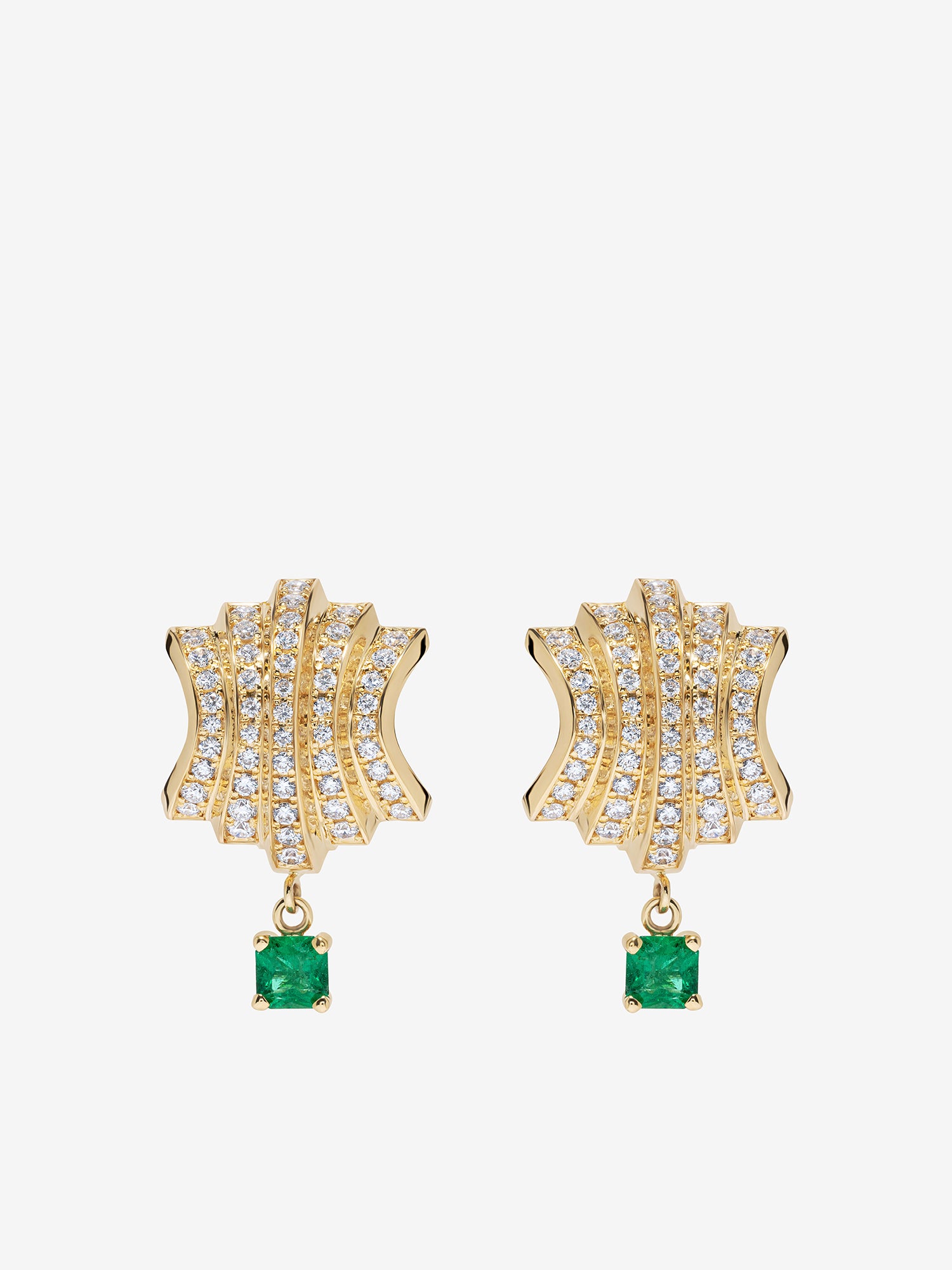 ĀZLEE x Gemfields Fluid Staircase Pave Earrings with Emerald Drops