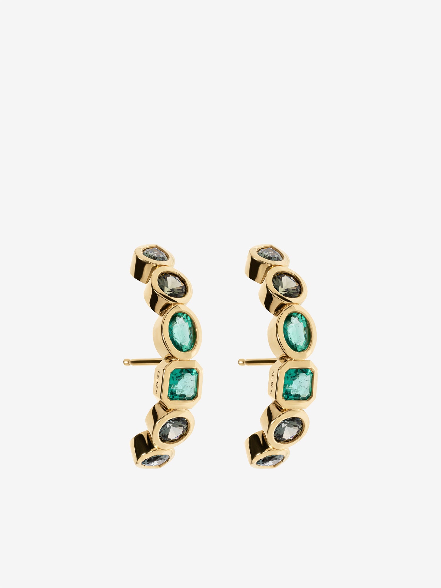 Gradient Emerald & Sapphire Cuffed Stud - Pair