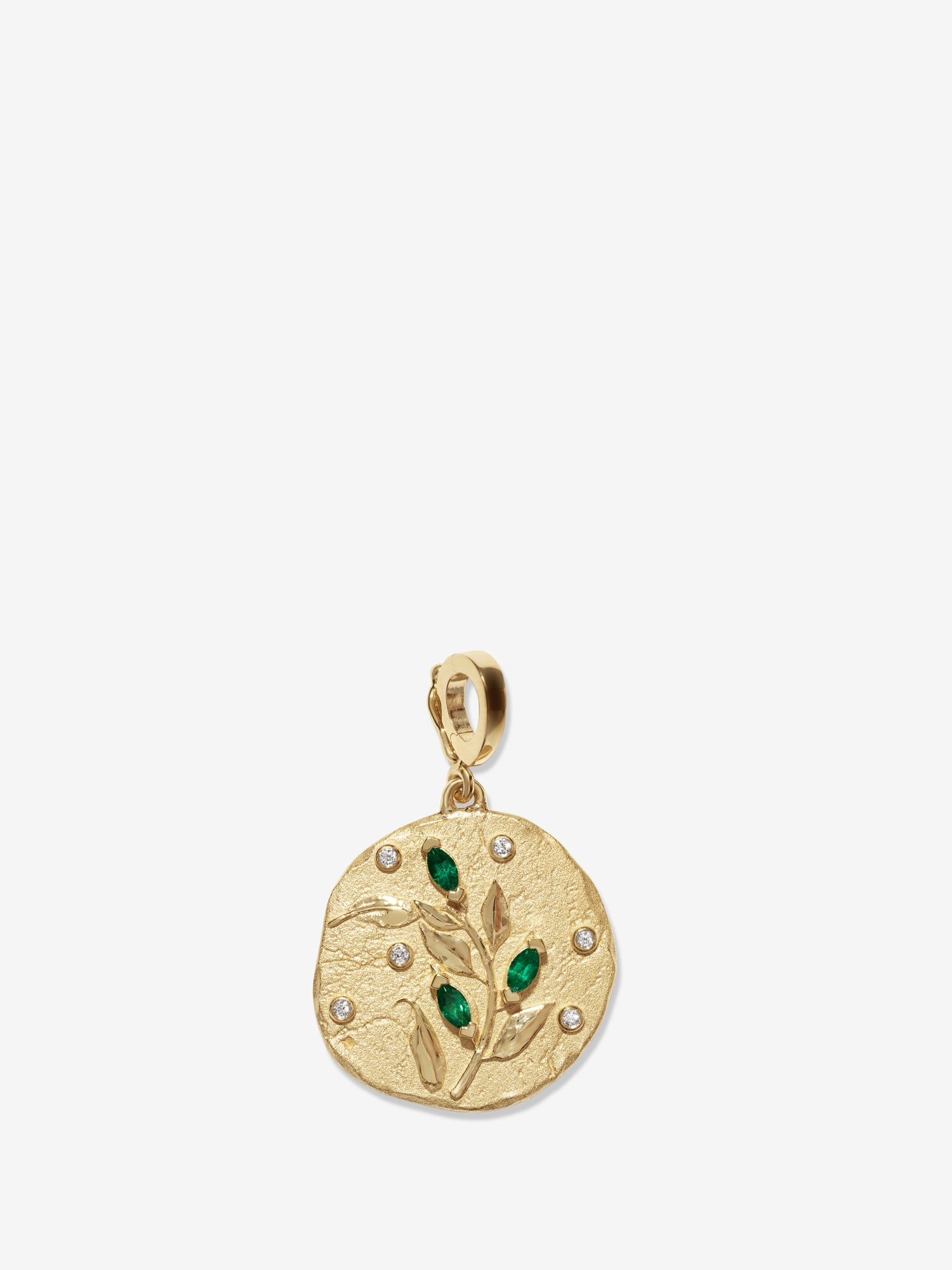 Olive Branch Medium Coin with Emerald Marquise