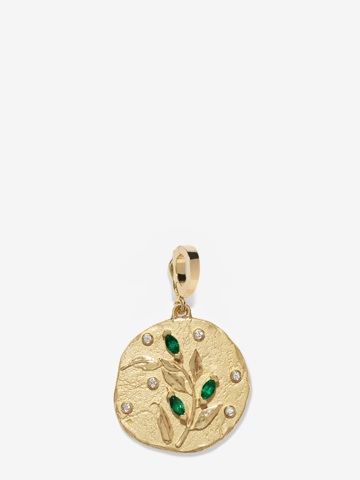 Olive Branch Medium Coin with Emerald Marquise