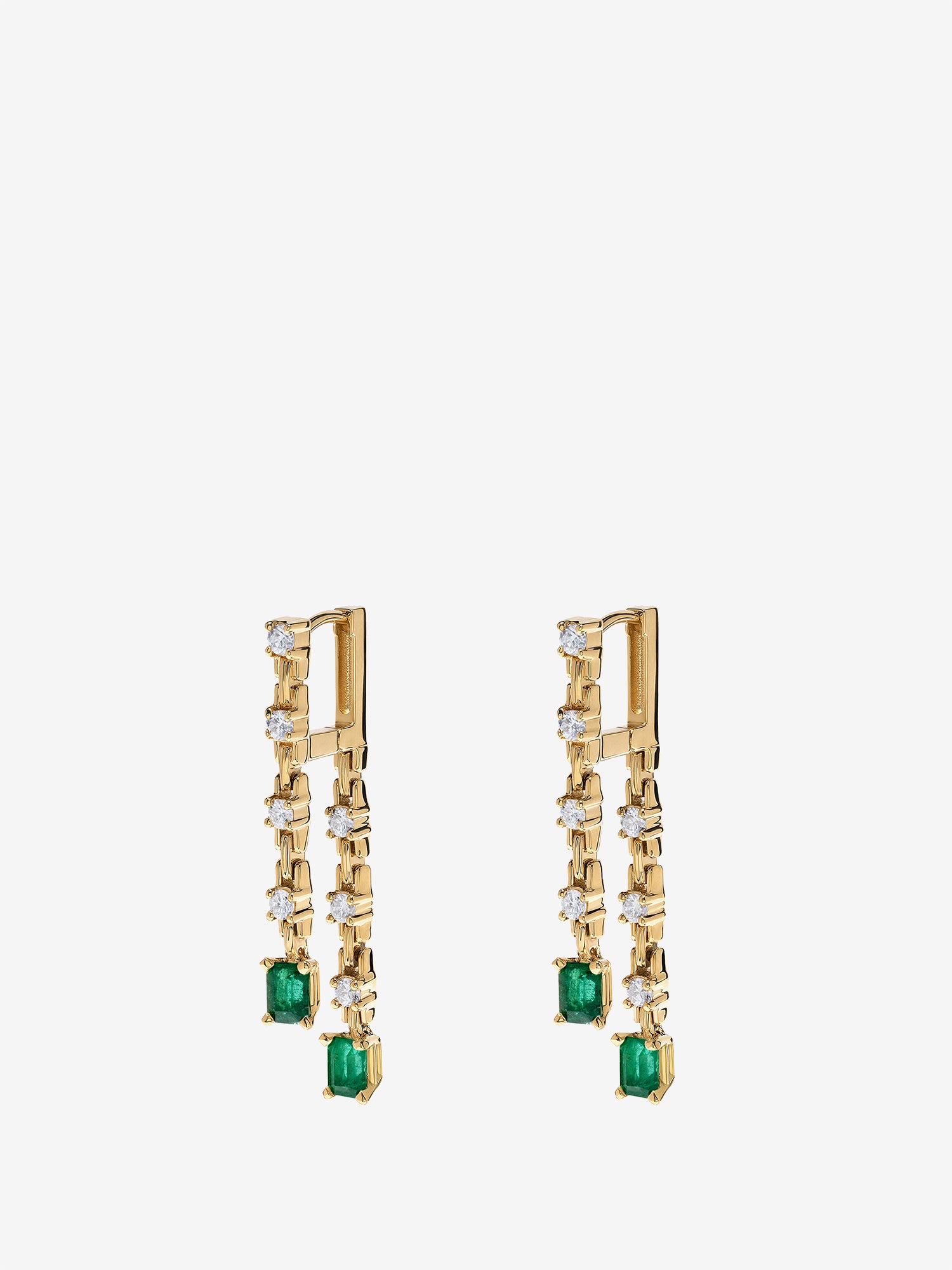 Pirouette Small 2-Strand Diamond & Emerald Earrings