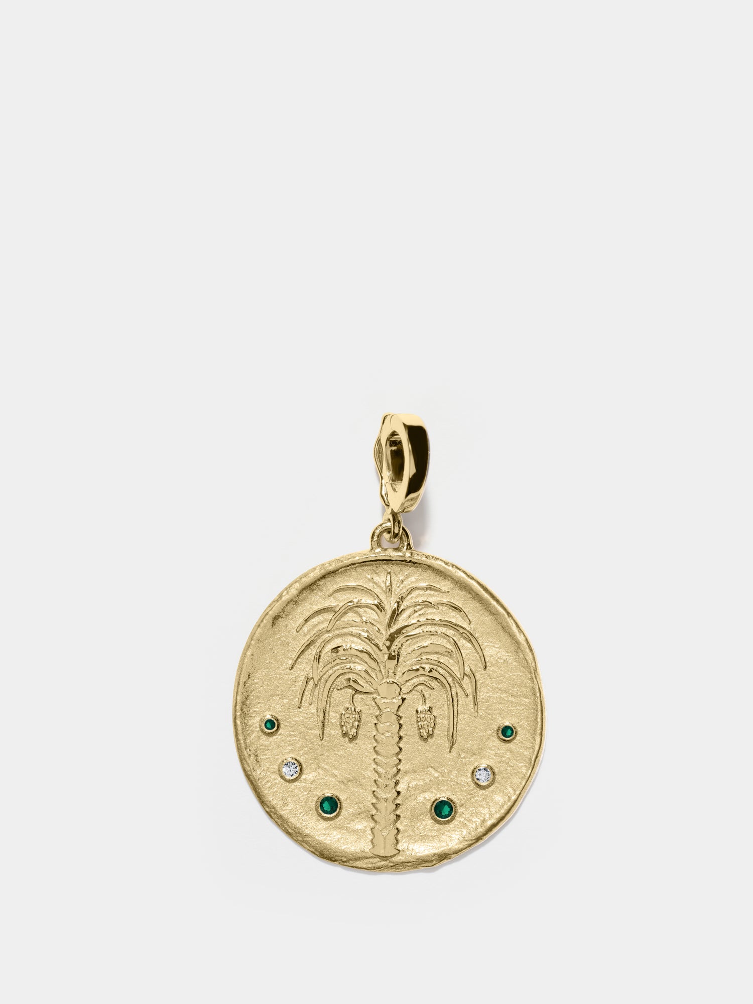 Prosperity Palm Large Diamond & Emerald Coin Charm