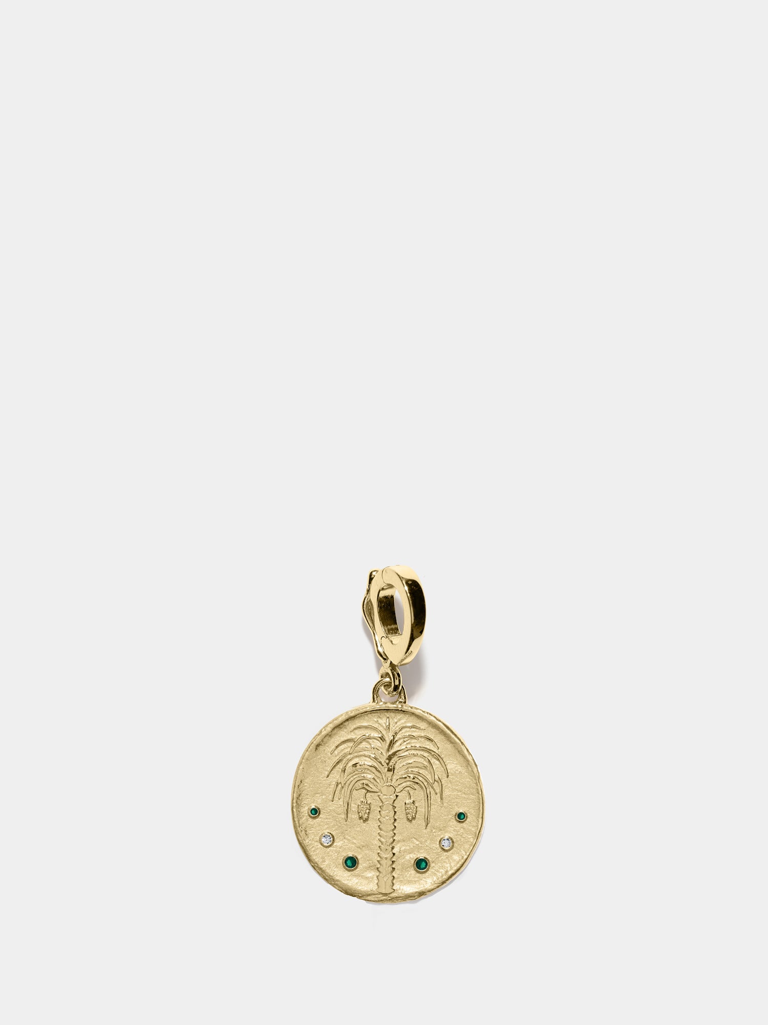 Prosperity Palm Small Diamond & Emerald Coin Charm