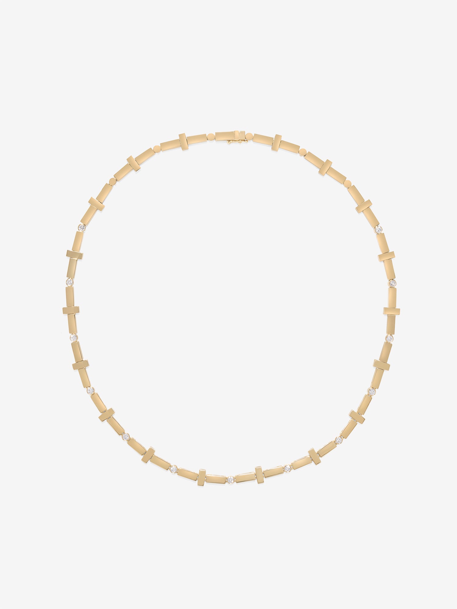 Scattered Gold Bar and Diamond Tennis Necklace
