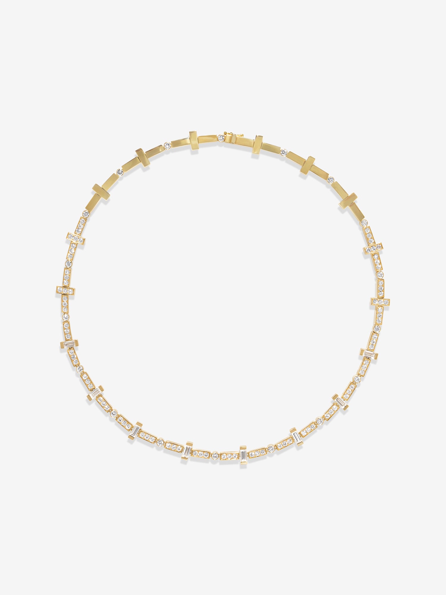Scattered Gold Bar and Full Diamond Tennis Necklace