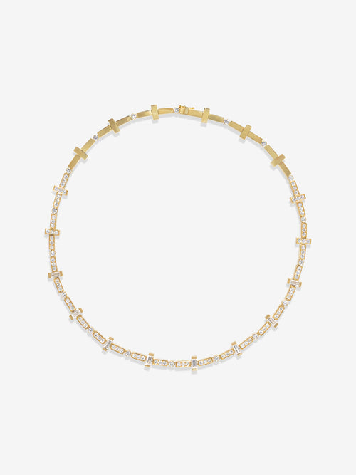 Scattered Gold Bar and Full Diamond Tennis Necklace