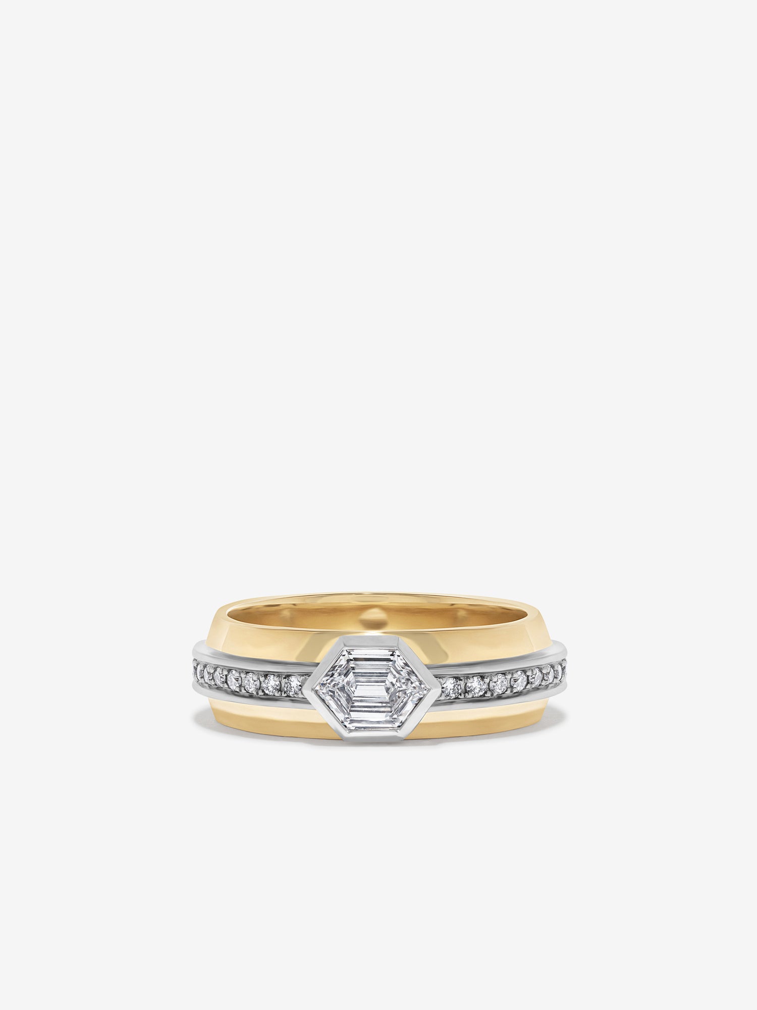 Soft Staircase Elongated Hexagon Pave Ring
