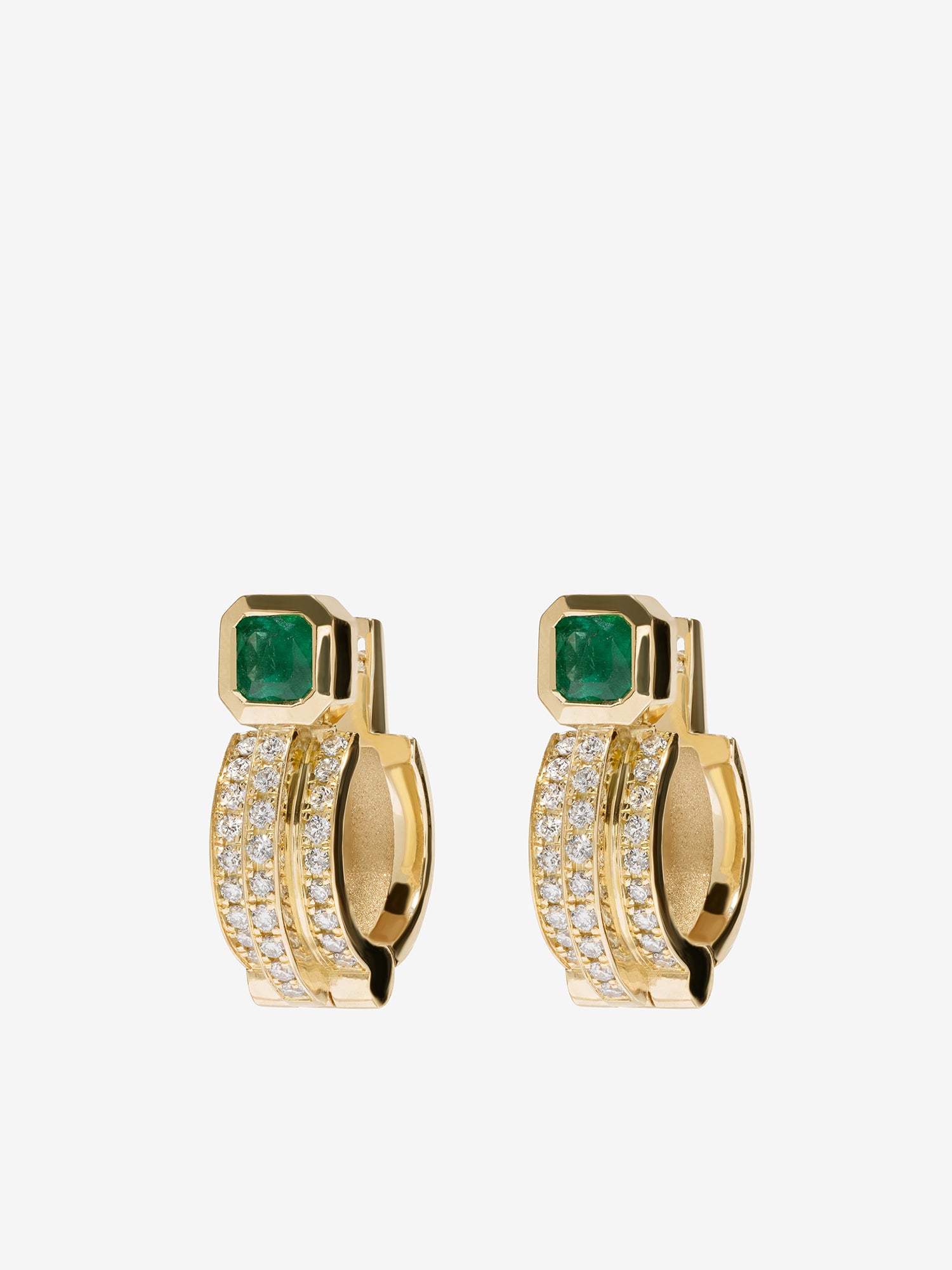 ĀZLEE x Gemfields Staircase 3-Tier Pave and Emerald Hoops