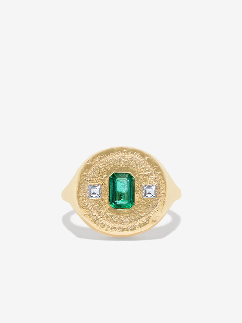 Trio Emerald Signet Ring