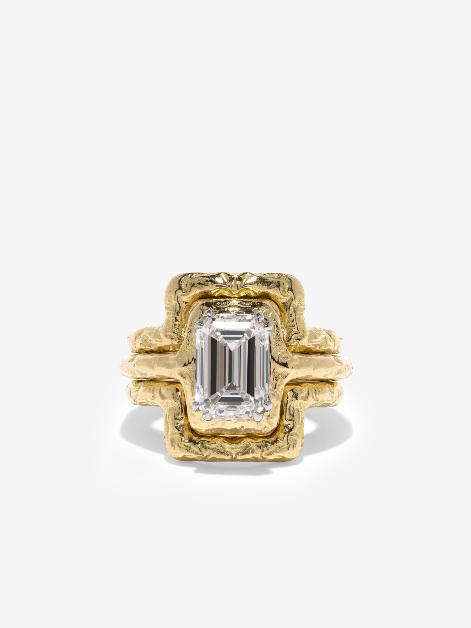 Weathered Contour Emerald-Cut Diamond Ring
