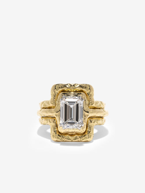 Weathered Contour Emerald-Cut Diamond Ring