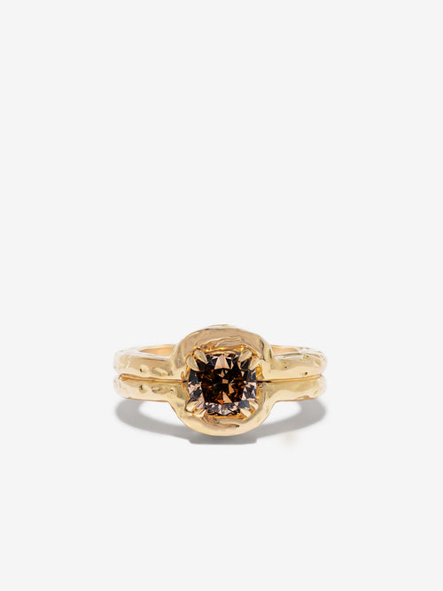 Weathered Contour Cushion Champagne Diamond Ring